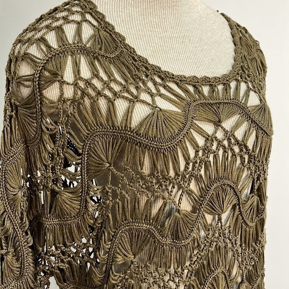 Lisa International Womens Open Loose Knit Sweater Top Brown Festival Boho PL - Picture 1 of 14